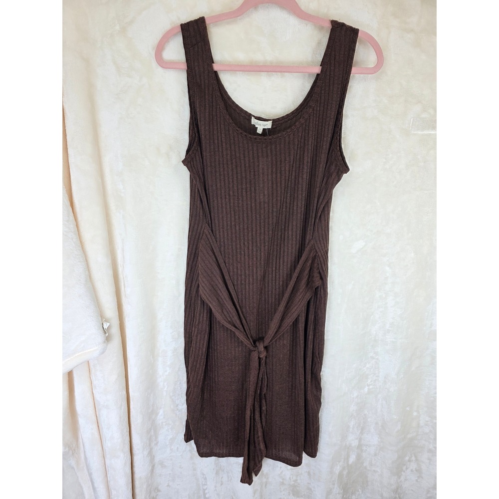 Urban Rose Womens 2X Brown Ribbed Sleeveless Front Tie Midi Dress‎ New